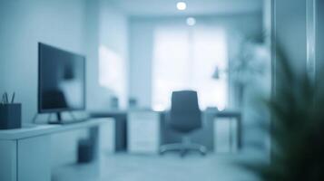 Serene ambiance an abstract blurred office space evokes quiet productivity photo