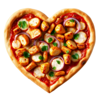 A heart shaped pizza with chicken and vegetables on transparent background high-resolution png