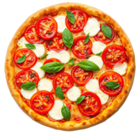 High-Quality 4K Image of Tasty Pizza with tomatoes and mozzarella cheese Isolated on Transparent Background png