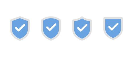 Shield with check mark icon set in flat design. Safe, secure with checkmark sign symbol vector
