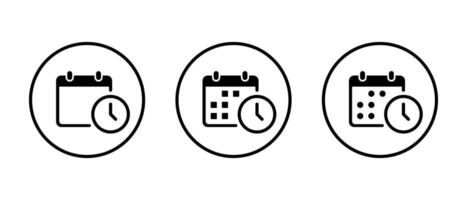 Calendar with clock icon set on circle line. Date, event planner sign symbol vector