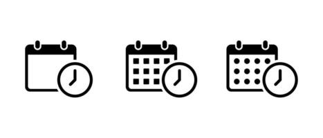 Calendar with time icon set. Date with clock sign symbol vector