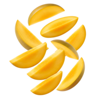 sliced mango falling from above on transparent background. perfect for mango juice products advertisement. png
