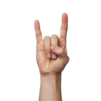 hand showing the rock and roll horns up sign with fingers on a transparent background png