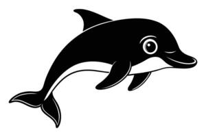 A stylized, cartoon dolphin in a simple black and white silhouette. vector