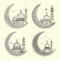 Ramadan Golden Crescent Moon with Geometric Patterns vector