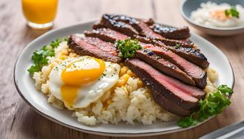 GYUU-DON,Grill Beef with scrambled eggs on Rice photo