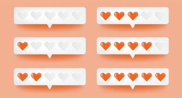 Trendy realistic heart rating and review icon with level scale, featuring a slide for social reactions and customer satisfaction.Survey and product feedback concept. vector