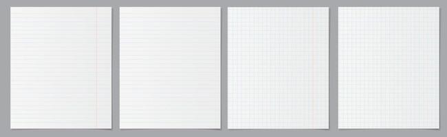 Collection of realistic paper sheets. Blank spages of square and lined paper isolated on gray background vector