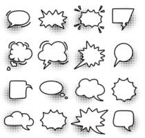 Charcoal pen line speech bubbles with halftone shadow. Various talk and dialog balloon shapes. Chalk graphic elements vector