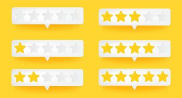 Trendy realistic star shape rating and review icon with level scale, featuring a slide for social reactions and customer satisfaction.Survey and product feedback concept vector