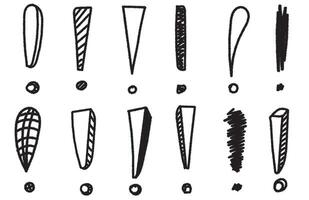Set of hand drawn doodle exclamation marks icon elements. Ink or charcoal graphic elements. vector