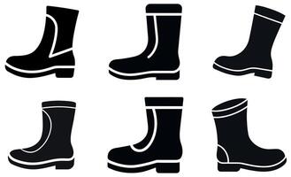 features six silhouettes of various work boots and wellies. vector
