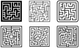 This image showcases six distinct, intricate black line mazes. vector
