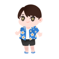 character cute boy in Songkran flower pattern shirt png
