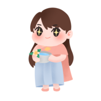 character cute girl in traditional thai outfit, holding a bowl png