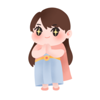 character cute girl in traditional thai outfit, stand to say hello png