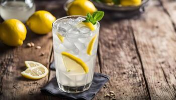 Boozy Refreshing Lemon Rum Collins with Soda Water photo