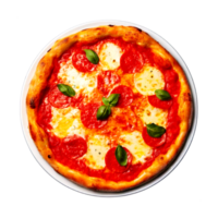 A pizza with cheese and basil on a Transparent background png