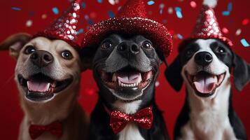 three dogs wearing hats photo