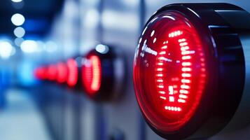 red lights on a wall in a data center photo