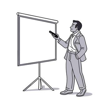 A man in a suit is pointing to a whiteboard vector