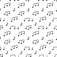 Seamless pattern with black music notes. Heart shape music notes print for paper or fabric. Monochrome seamless music pattern on transparent background png