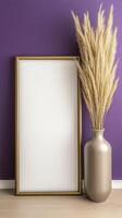 Empty Gold Frame and Pampas Grass Decor Mockup photo