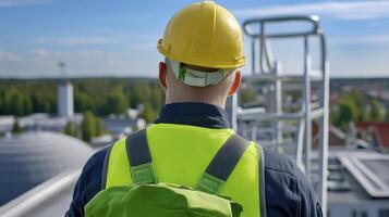 Worker on Industrial Rooftop Inspection photo