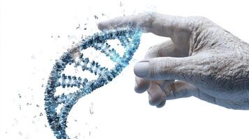 Digital DNA Helix Disintegrating in a Hand photo