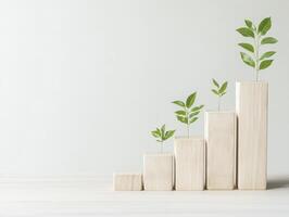 Ascending Wooden Blocks with Growing Plants photo