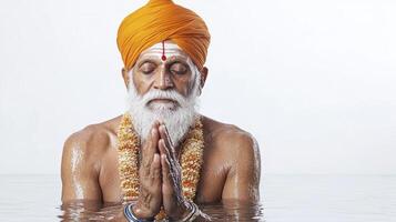 Elderly Man in Prayer, Submerged in Water photo