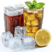 Iced Tea and Cola Drinks with Ice and Lemon photo