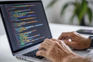 Person Coding on Laptop, Bright Light photo