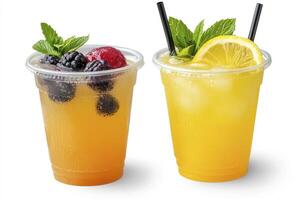 Refreshing Berry and Citrus Summer Drinks in Plastic Cups photo