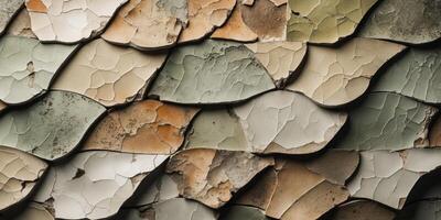 Cracked and aged ceramic tiles with rustic weathered textures in earthy tones. photo