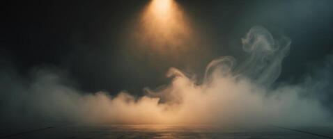 Stage lights shine on the stage with smoke background use for the dramatic effect photo