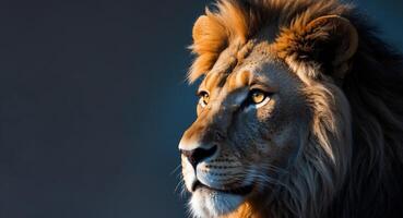 A lion is looking off to the side photo