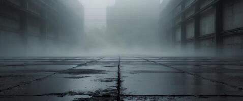 An empty street with fog and water photo