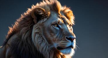 A lion is looking into the distance photo