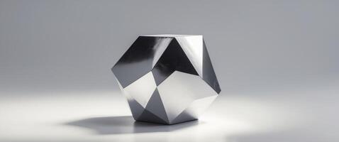 A faceted silver object rests on a flat surface photo