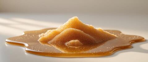 A pile of sugar on a table with a light shining on it photo