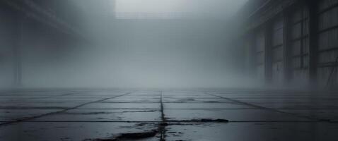 A dark, empty room with fog and a floor photo