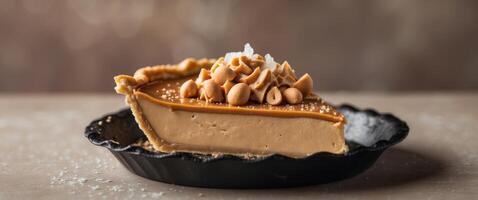 Delicious chocolate peanut butter pie with creamy filling and crunchy topping photo