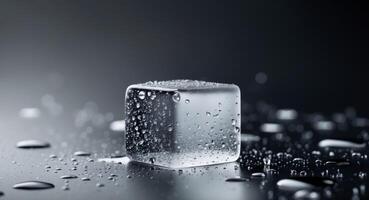 Ice cube on a black background with water drops photo