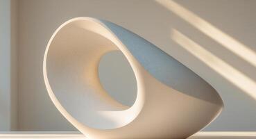 Unique modern sculpture with soft curves illuminated in natural light photo