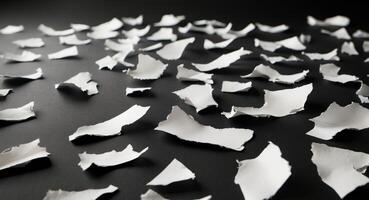 Jagged torn paper on black background with rough edges photo