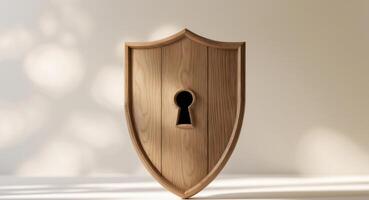 A wooden shield with a keyhole on it photo