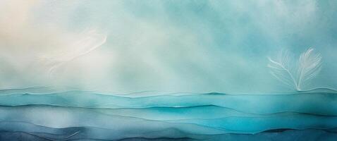 Watercolor Abstract Ocean Art with Tranquil Blues and Blending Textures Ideal for Text Overlay and Creative Design Use. photo