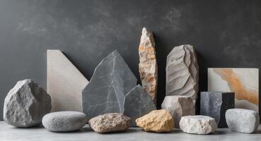 Natural stone collection on dark background for design concepts and projects photo